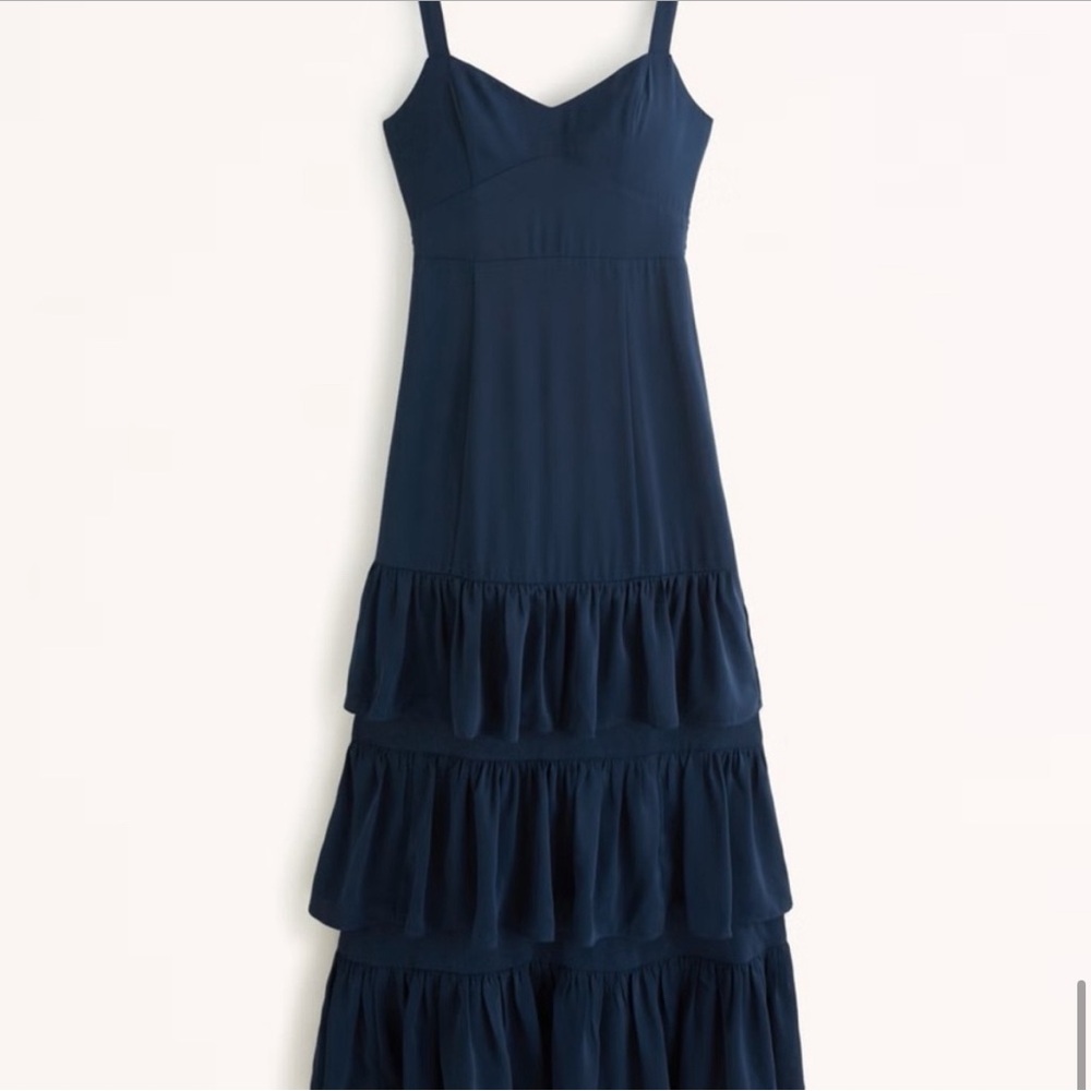 NWT Abercrombie & Fitch Ruffled Tiered Maxi Formal Dress in Navy